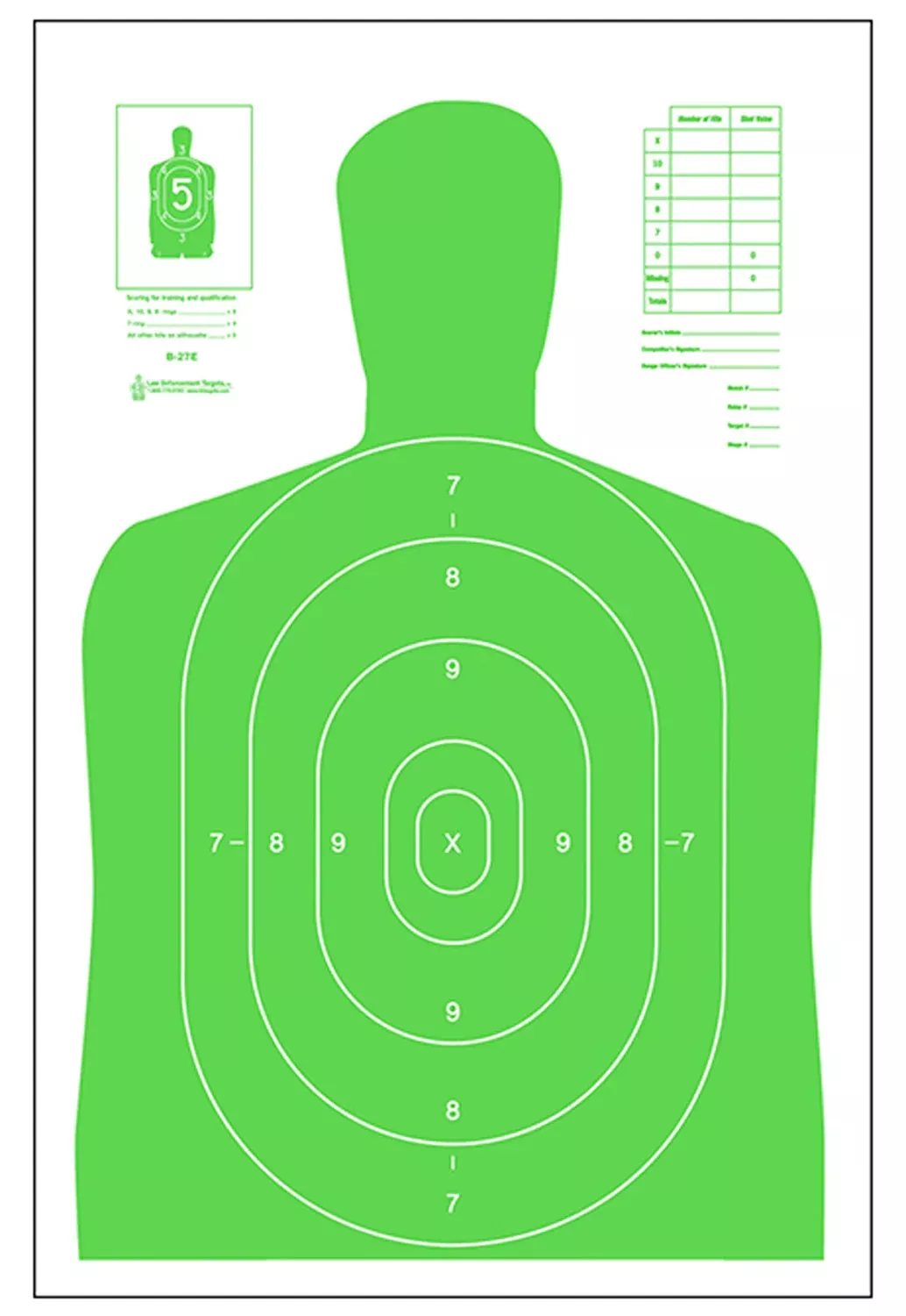 Action Target B27ELGR100 Qualification High Visibility Silhouette Paper 23"x35" Fluorescent Green/White 100 Per Box