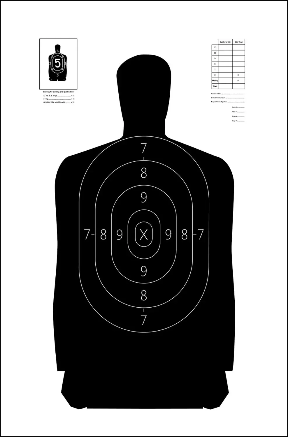 Action Target S29100 QualificationSilhouette Heavy Paper Hanging 11.50" x 22" Black/White 100 Per Box