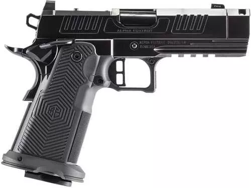Alpha Foxtrot AF1911 Romulus Compact Frame 9mm Luger 20+1 3.50" Black Threaded Compensated Barrel, Polished Black DLC Stainless Steel Optic Ready/Serrated Slide & Frame w/Beavertail & Picatinny Rail, Polymer Grip, RMR/RMSc Footprint