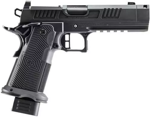 Alpha Foxtrot AF1911 Romulus Compact Frame 9mm Luger 20+1 4.25" Black Bull Ramped Compensated Barrel, Black DLC Stainless Steel Optic Ready/Serrated Slide & Frame w/Beavertail & Picatinny Rail, Polymer Grip, RMR/RMSc Footprint