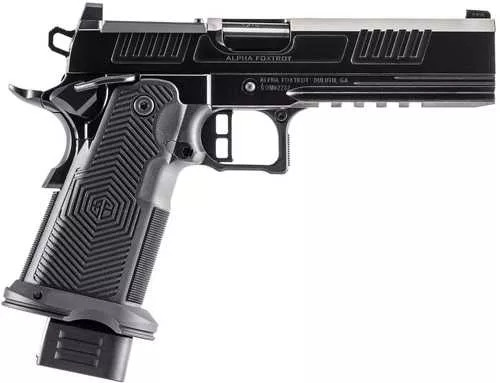 Alpha Foxtrot AF1911 Romulus Full Size 9mm Luger 20+1 5" Black Bull Ramped Barrel, Black DLC Stainless Steel Optic Ready/Serrated Slide, Black DLC Stainless Steel Frame w/Beavertail & Picatinny Rail, Polymer Grip, RMR/RMSc Footprint