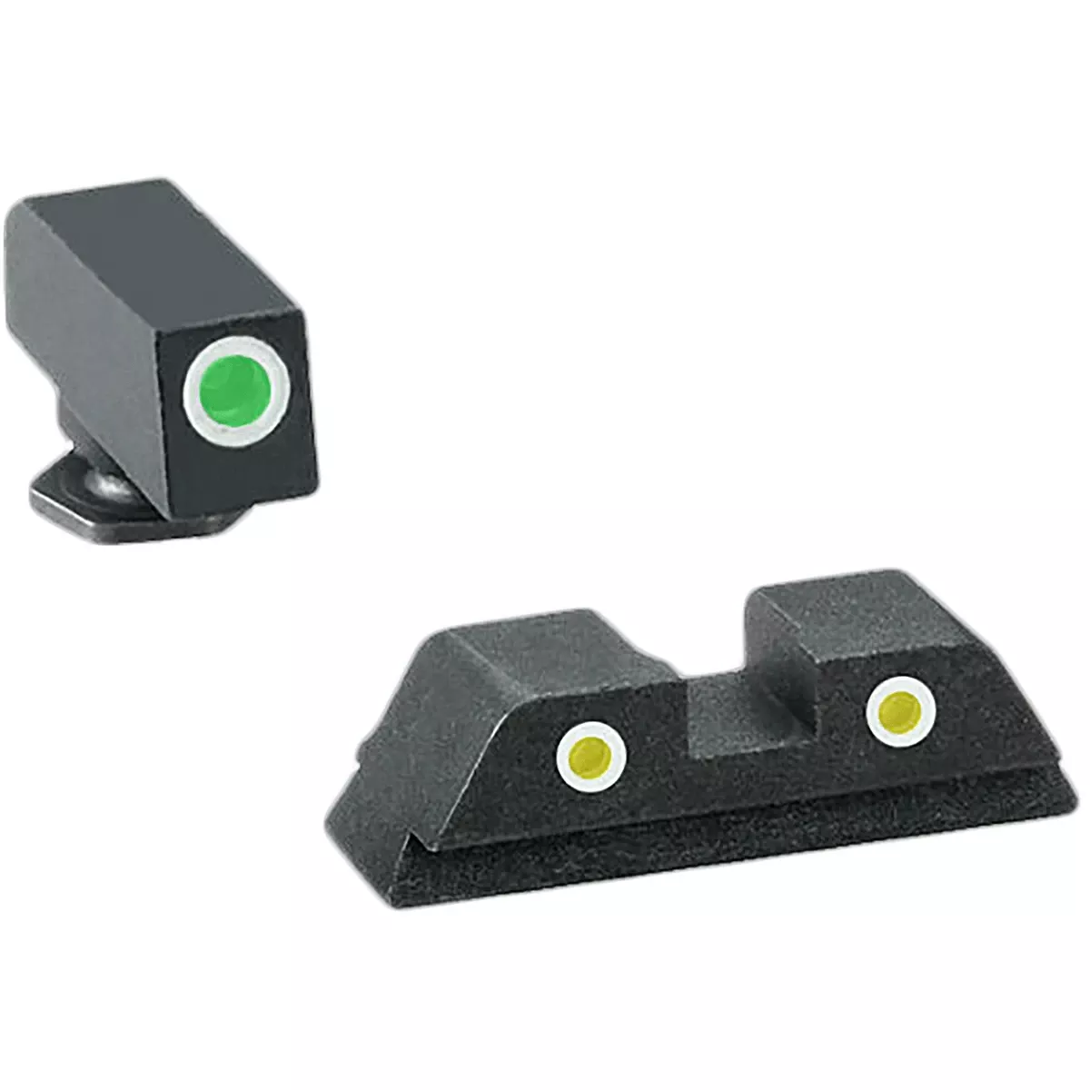 AmeriGlo GL115 Classic 3 Dot Night Sight Fits Glock 17/19 Tritium Green w/White Outline Front Tritium Yellow w/White Outline Rear