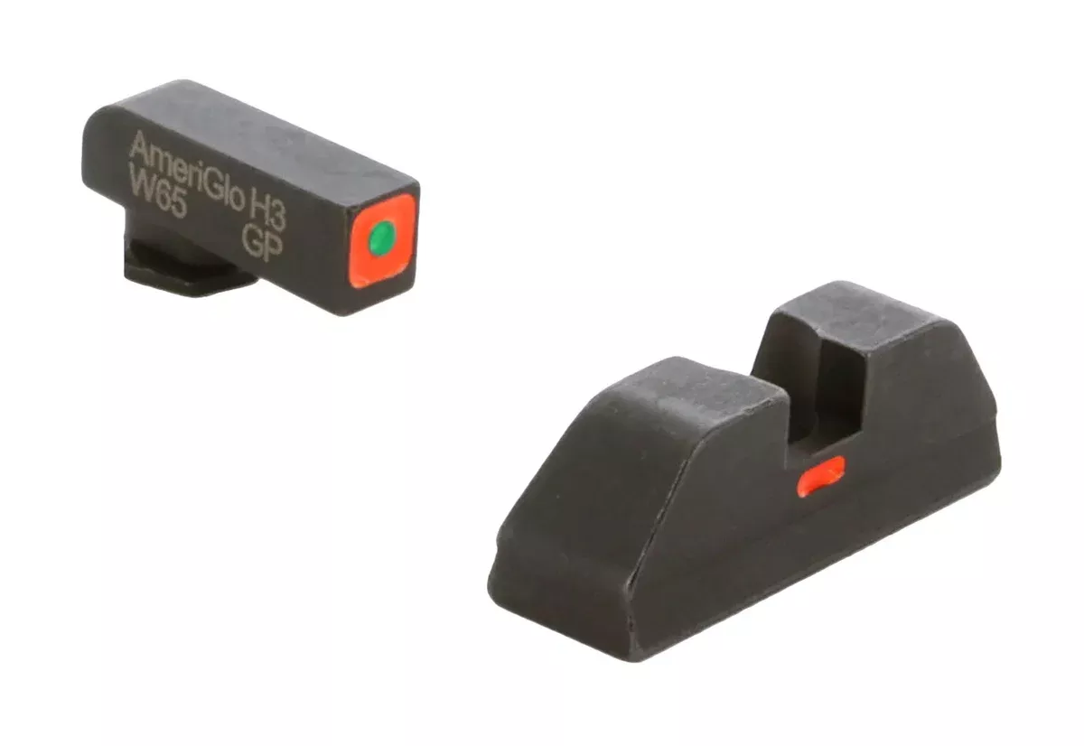 AmeriGlo GL616 CAP Sight Set for GlockGreen Tritium Orange Outline Front Sight Orange-Bar Rear Sight