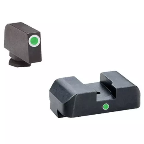 AmeriGlo Tritium I-Dot Sight Set For GLOCK 42/43 Green Tritium Front With White Outline Green Tritium Rear With Square Notch Steel Matte Black