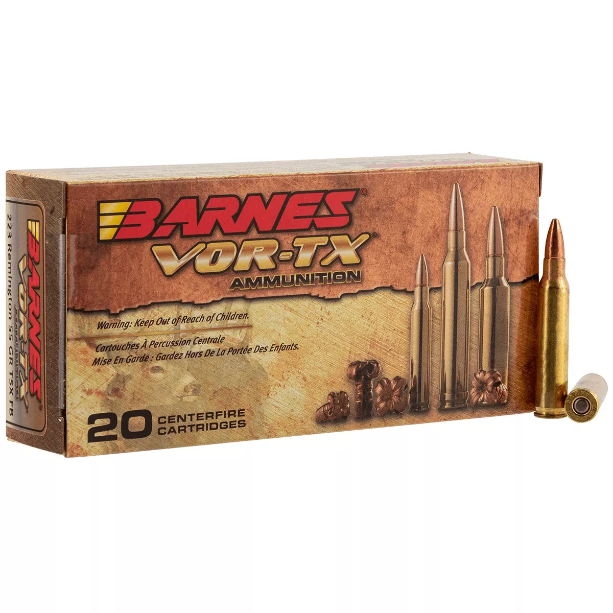 Barnes 21520 VOR-TX Rifle 223 Rem 55 gr, Barnes TSX Flat Base (TSXFB) Rifle Ammo