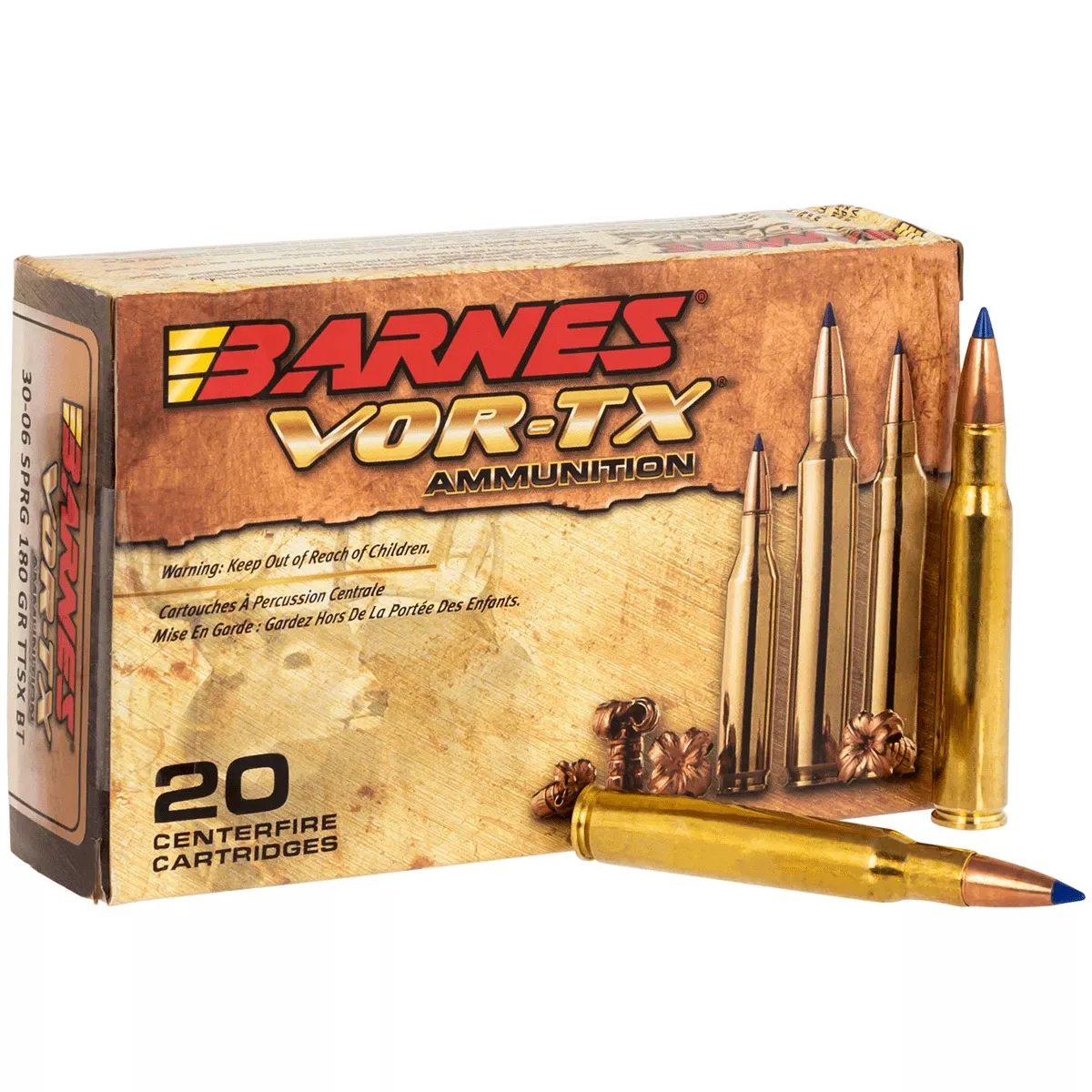 Barnes Bullets 21533 VOR-TX Rifle30-06 Springfield 180 gr Tipped TSX Boat Tail Hunting Ammo