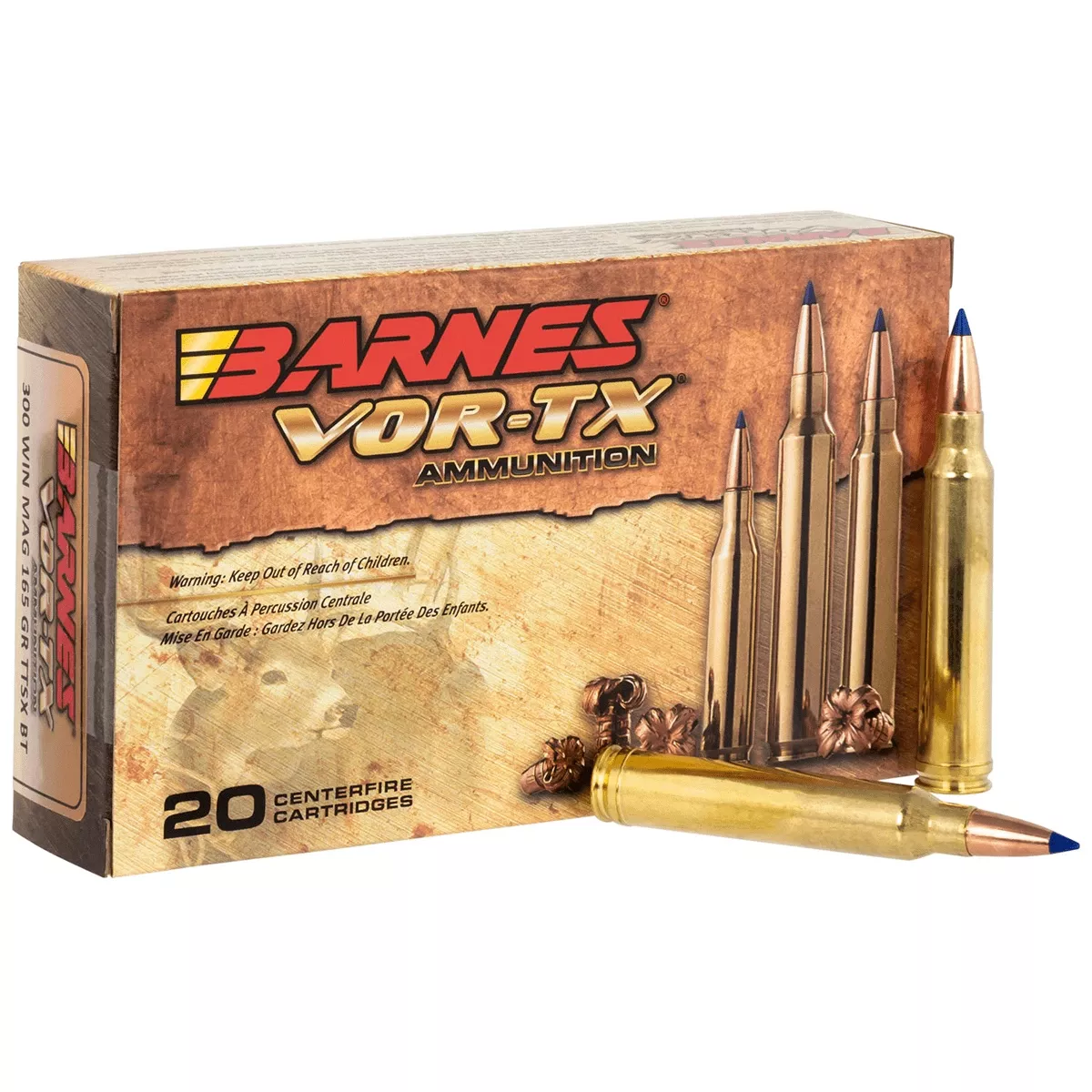 Barnes Bullets 21537 VOR-TX Rifle300 Win Mag 165 gr Tipped TSX Boat Tail 20 Bx/ 10 Cs