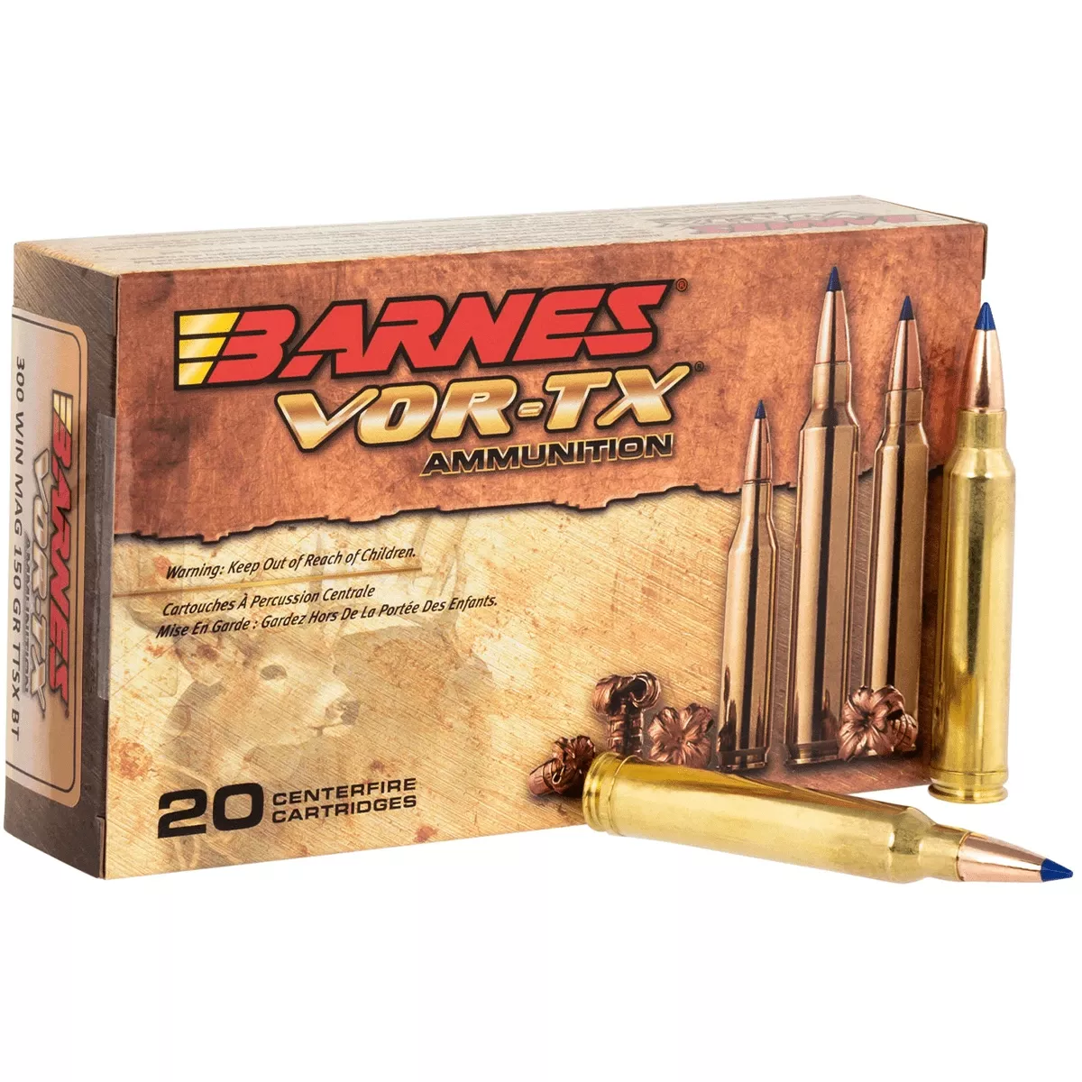 Barnes Bullets 21569 VOR-TX Rifle300 Win Mag 150 gr Tipped TSX Boat Tail Ammo