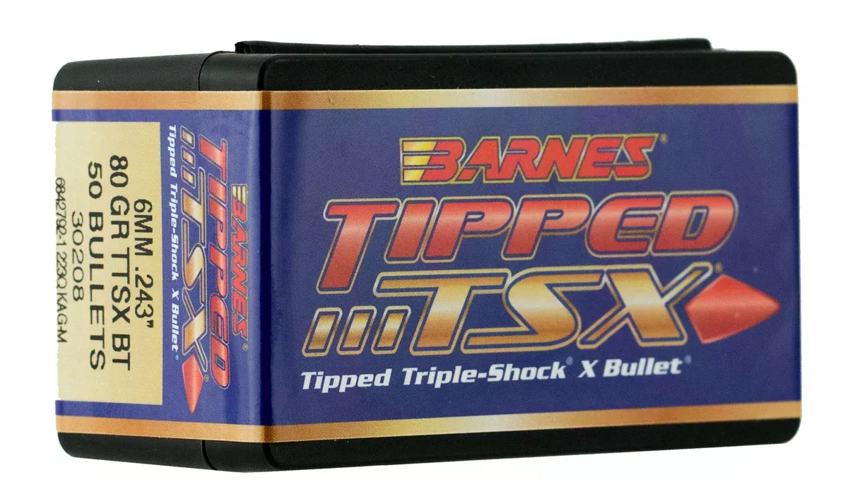 Barnes Bullets 30208 Tipped TSX6mm 80gr Boat Tail 50/Box