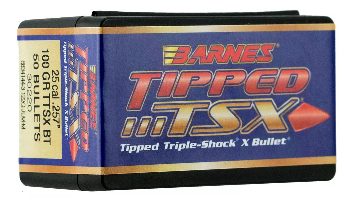 Barnes Bullets 30220 Tipped TSX25Cal 100gr TTSX Boat Tail 50/Box