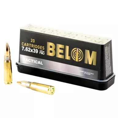 Belom 7.62X39mm 123 Grain Full Metal Jacket Brass Cased - 20 Round Box