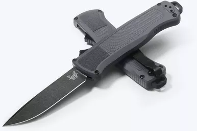 Benchmade Shootout 3.51" CPM-S30V Black DLC Battlewashed Drop Point Blade Dark Gray Grivory Handle OTF Auto - 5371BK-05