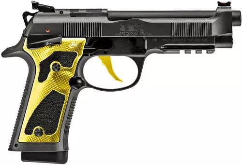 Beretta USA 92X PCO Full Size Frame Solar Flare 9mm Luger 18+1 4.90" Black Barrel, Graphite Gray Tinitec Steel Optic Ready/Serrated Slide & Frame w/Beavertail & Picatinny Rail, Black/Yellow Textured Grip