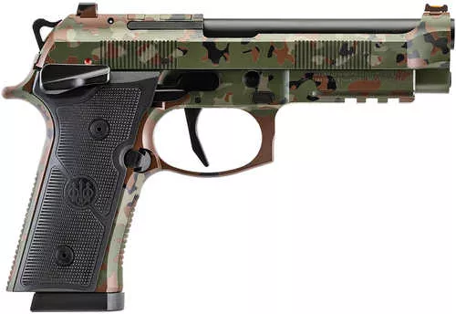 Beretta USA 92XI Full Size Frame 9mm Luger 10+1 4.70" Black Steel Barrel, Flecktarn Camo Cerakote Stainless Steel Optic Ready/Serrated Slide & Frame w/Beavertail & Picatinny Rail, Black Textured Grip, Ambidextrous