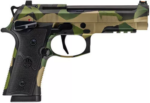 Beretta USA 92XI Full Size Frame 9mm Luger 10+1 4.70" Black Steel Barrel, Splinter Camo Cerakote Stainless Steel Optic Ready/Serrated Slide & Steel Frame w/Beavertail & Picatinny Rail, Black Textured Grip, Ambidextrous