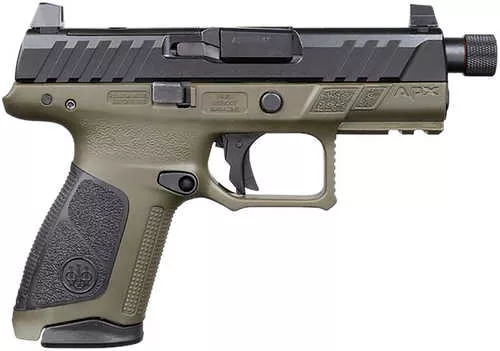 Beretta USA APX A1 Tactical Compact Frame 9mm Luger 17+1 4.20" Steel Threaded Barrel, Black Bruniton Optic Cut Serrated Steel Slide, OD Green Cerakote Polymer Frame w/Beavertail & Picatinny Rail, Interchangeable Backstrap Grip, Ambidextrous