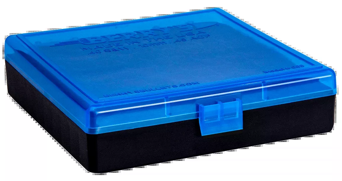 Berrys 67789 008 Ammo Box 40 S&W,45 ACP 100rd Blue Lid w/Black Bottom