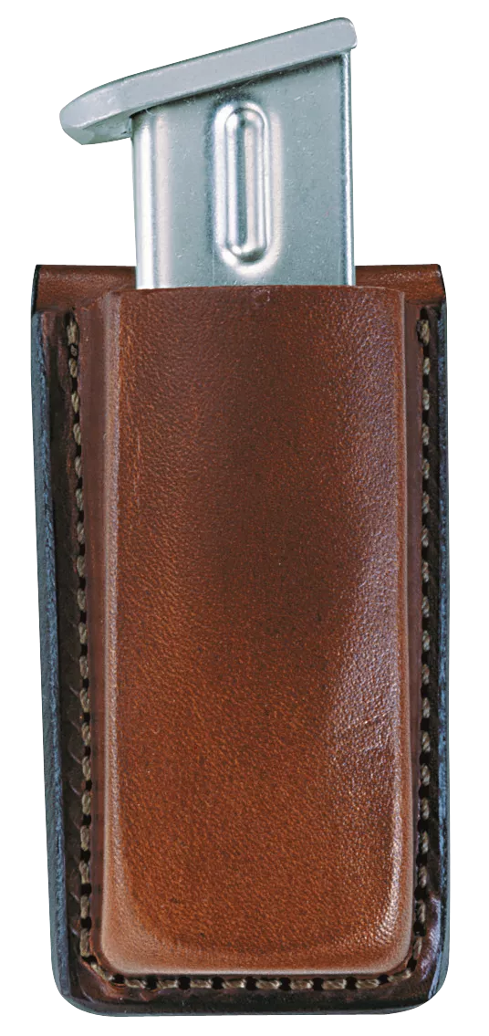 Bianchi 10734 Open Top Mag PouchSingle Tan Leather Belt Clip Compatible w/ 9mm/10mm/40/45 Belts 1.75" Wide