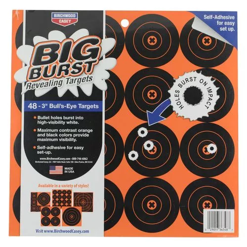 Birchwood Casey 36348 Big BurstSelf-Adhesive Paper Bullseye Black/Orange 48 Targets