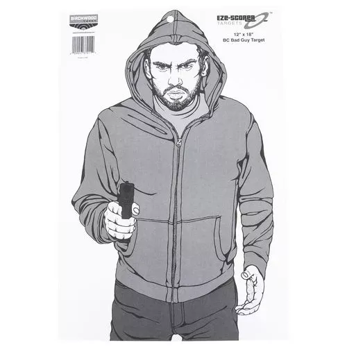 Birchwood Casey 37011 EZE-Scorer Bad Guy Bad Guy Silhouette Paper Target 12" x 18" 100 Per Pkg