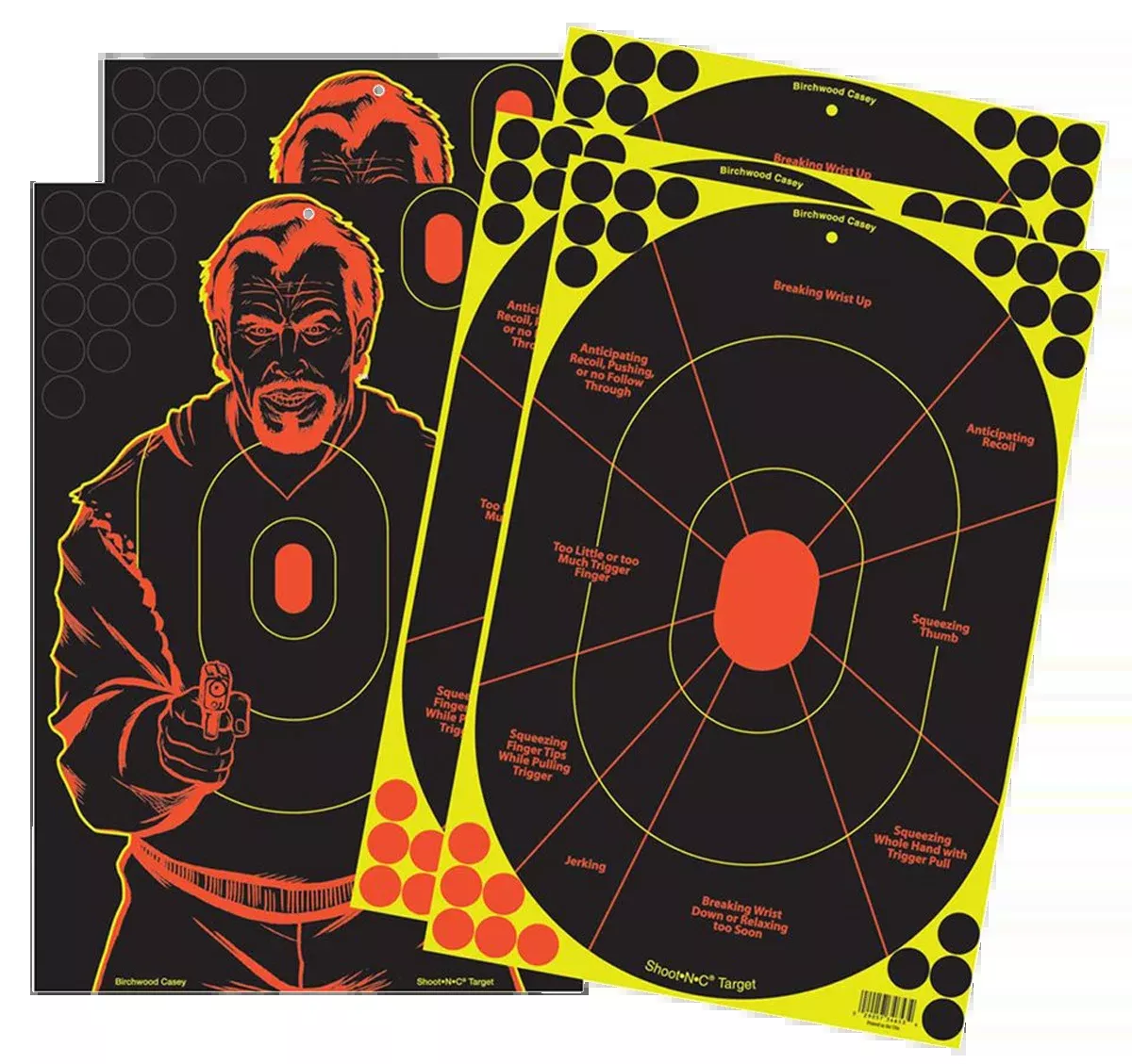Birchwood Casey Shoot-N-C 12"x18" Trainer/Bad Guy Reactive Paper Target Combo 5 Pack
