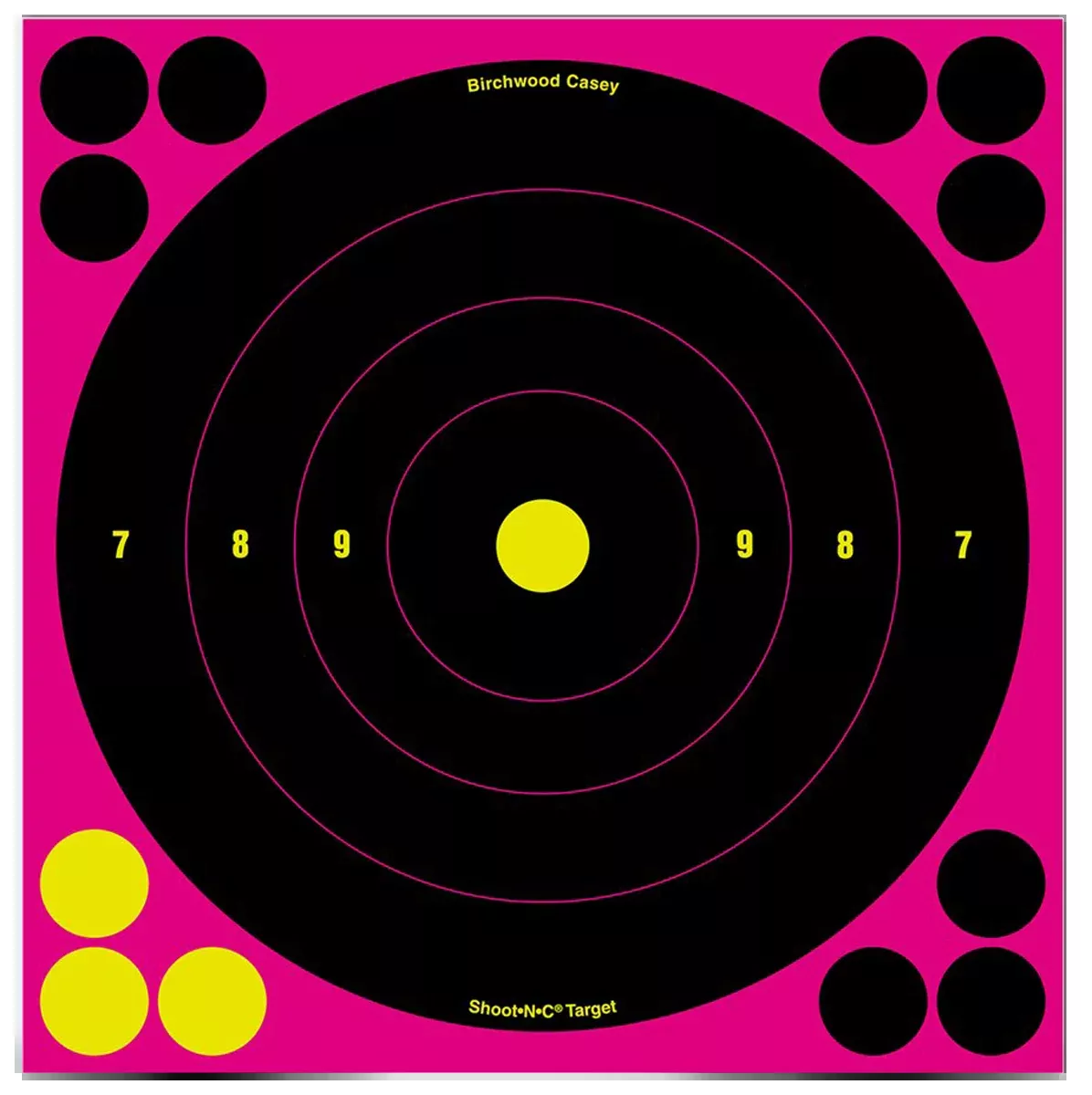 Birchwood Casey Shoot-N-C 8" Bullseye Self-Adhesive Reactive Paper Target Black/Pink 6 Pack