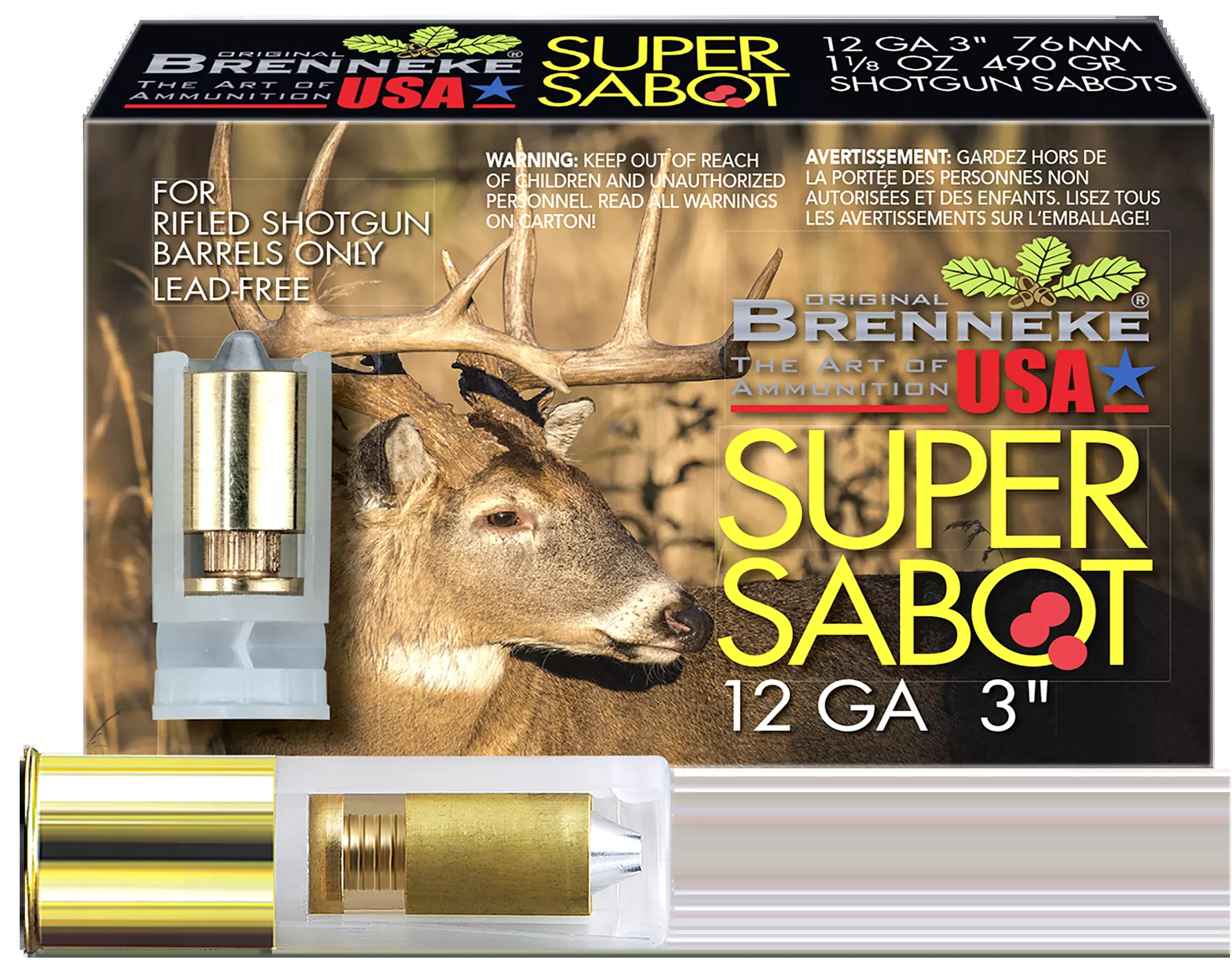 Brenneke SuperSabot 12 Gauge 3" 1 1/8 oz Sabot Slug 5 Rd - Box or Case
