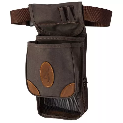 Browning 121388693 Lona Deluxe Shell Pouch Flint/Brown Canvas/Leather Adjustable