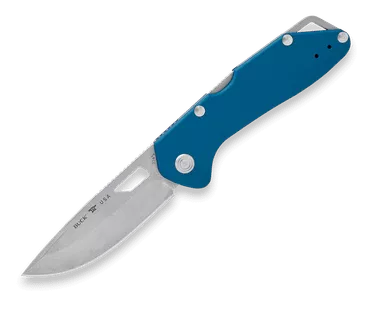 Buck Knives 0724BLS1-B Mustang 3.25" 420HC Stonewash Drop Point Blade Dark Blue Anodized Aluminum Handle - 14396