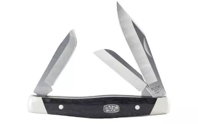 Buck Stockman 0301BRS2 3-Blade Slipjoint Folding Knife 4" Closed Ebony Wood Handle - 14448