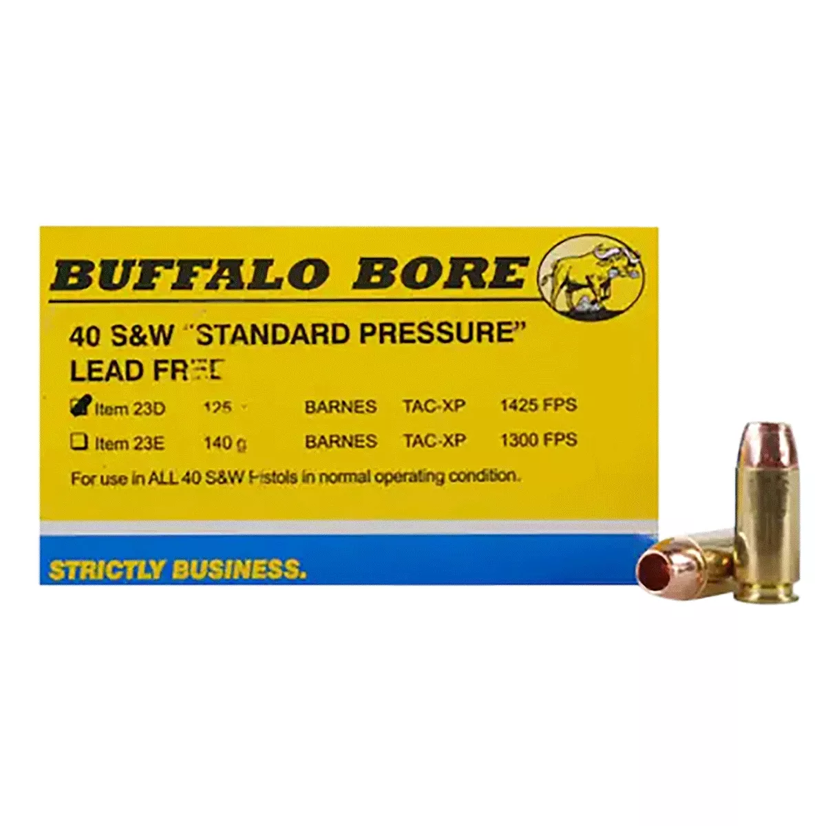 Buffalo Bore Ammunition 23D/20 Standard Pressure Lead-Free 40 S&W 125 gr Barnes TAC-XP Lead Free 20 Bx
