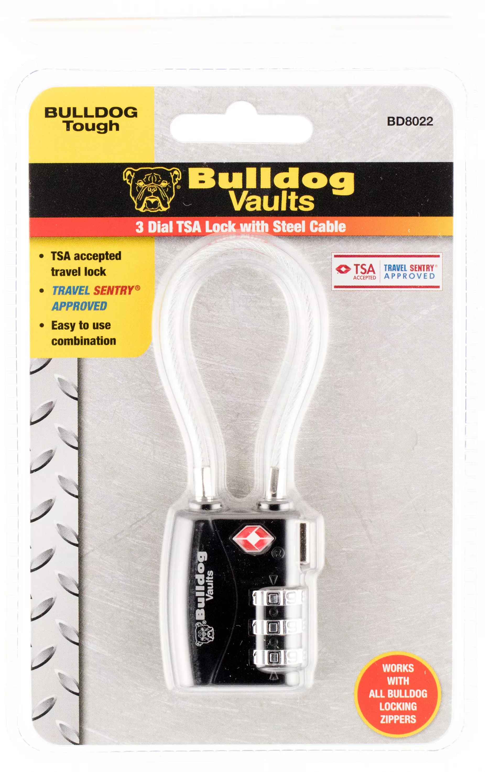 Bulldog BD8022 TSA Combination Cable Lock 2.25" Black Metal