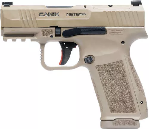Canik Mete MC9L *CA Compliant 9mm Luger 10+1 3.18" Black Steel Barrel, Desert Cerakote Steel Serrated Slide, Flat Dark Earth Polymer Frame w/Picatinny Rail, Interchangeable Backstrap Grip