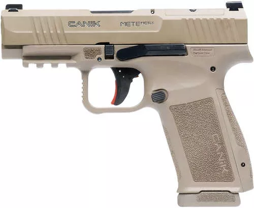Canik Mete MC9LS *CA Compliant 9mm Luger 10+1 3.63" Black Steel Barrel, Desert Cerakote Steel Serrated Slide, Flat Dark Earth Polymer Frame w/Picatinny Rail, Interchangeable Backstrap Grip
