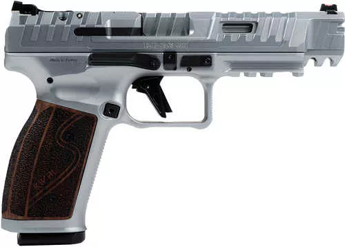 Canik SFx Rival-S Full Size Frame 9mm Luger 18+1 5" Stainless Steel Barrel, Matte Stainless Steel Optic Ready/Ported/Serrated Slide, Matte Stainless Steel Frame w/Picatinny Rail, Rosewood Grip