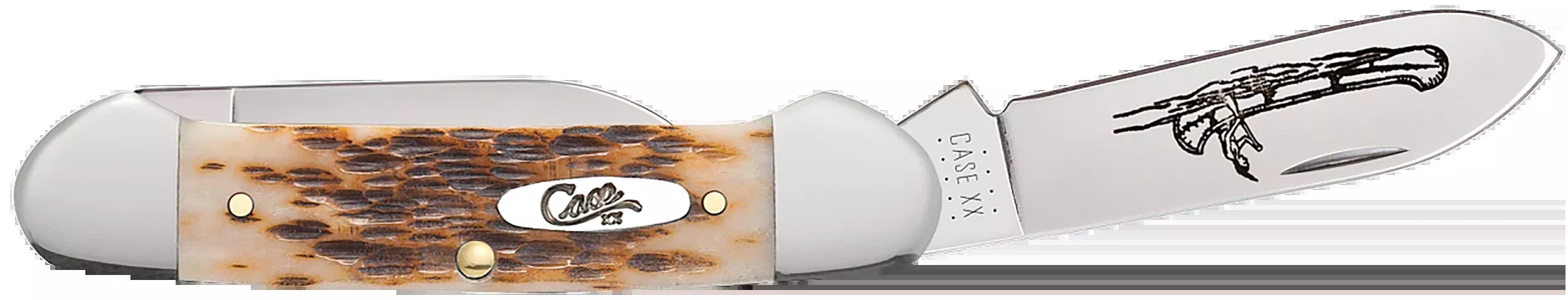 Case Canoe 2.60"/1.97" Folding Knife Spear/Pen Plain Edge Chrome Vanadium Amber Bone