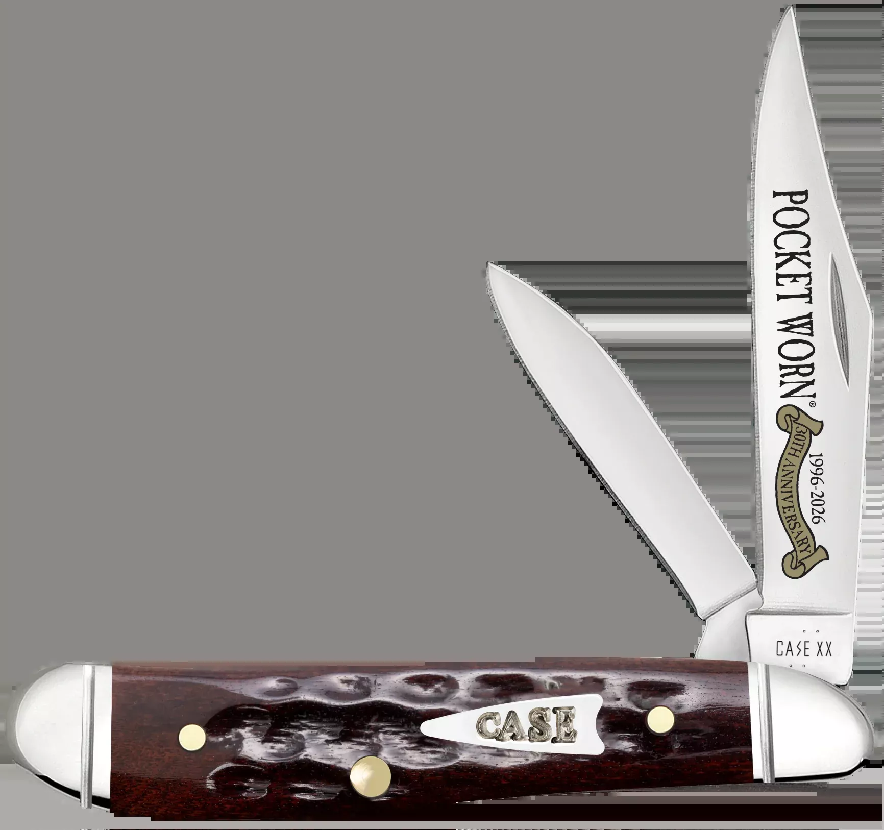 Case Pocket Worn Peanut 2.26"/1.50" Clip Point/Pen Plain Tru-Sharp SS Blade - Mahogany Corn Cob Jigged Bone Handle