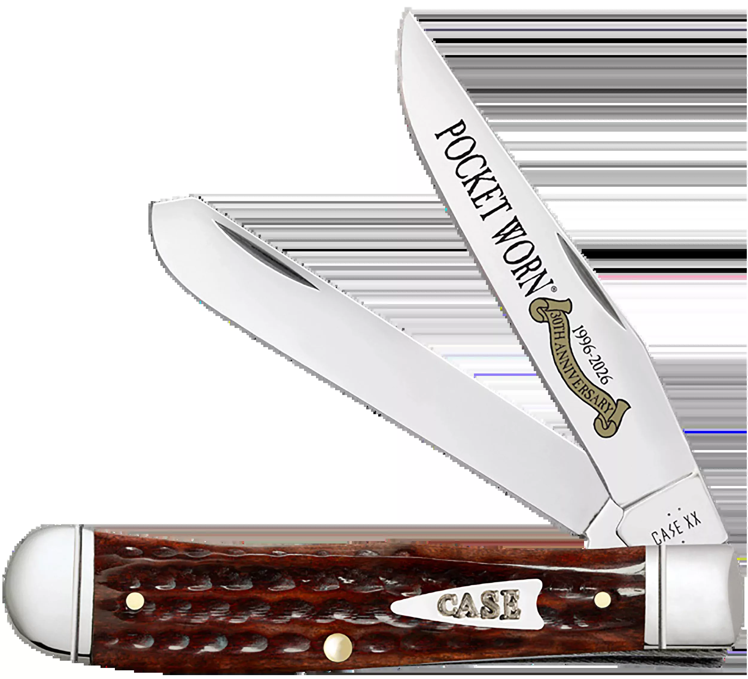 Case Pocket Worn Trapper 4.13" 2-Blade Folding Clip Point/Spey Plain Tru-Sharp SS - Corn Cob Jigged Mahogany Bone
