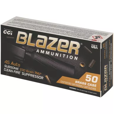 CCI 5230S Blazer Brass Clean-Fire Suppressor .45 ACP 230gr TMJ - 50 Rounds per Box