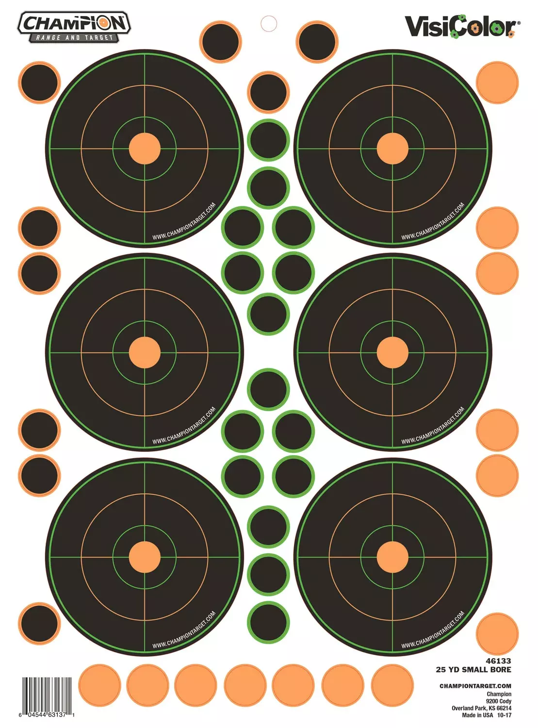 Champion Targets 46133 VisiColorSelf-Adhesive Paper Small Bore Rifle Multi Color 25 yds Bullseye Includes Pasters 5 Pack