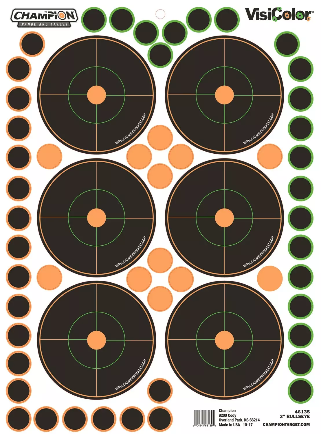Champion Targets 46135 VisiColorSelf-Adhesive Paper Pistol/Rifle Multi Color 3" Bullseye Includes Pasters 5 Pack