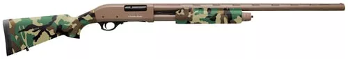 Charles Daly 930330 301Full Size 12 Gauge Pump 3" 4+1 28" Flat Dark Earth Vent Rib Barrel & Grooved Aluminum Receiver, Fixed Woodland Camo Synthetic Stock, Beretta/Benelli Mobil Choke System