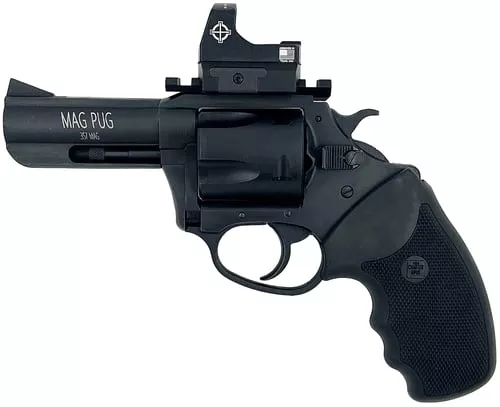 Charter Arms 13535 Mag PugLarge 357 Mag 5 Shot, 3" Black Passivate Steel Barrel & Cylinder, Black Passivate Steel w/Picatinny Rail Frame. Black Combat Rubber Grip, Includes Micro Optic