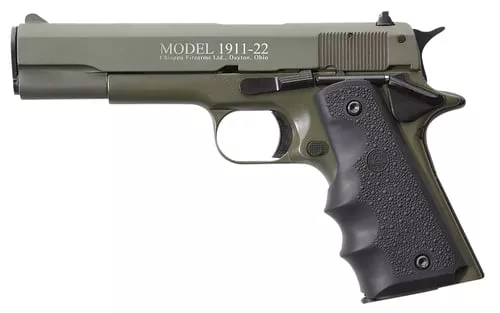 Chiappa Firearms 401121 1911-2222 LR 10+1 5" OD Green Serrated Steel Slide & Beavertail Frame, Black Hogue Rubber w/Finger Grooves Grip