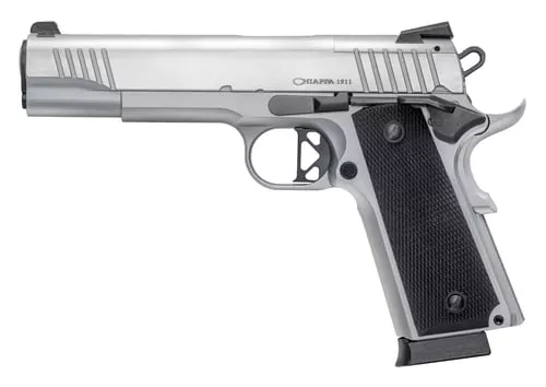 Chiappa Firearms 440234 1911 Superior Full Size Frame 45 ACP 8+1 5" Chrome Optic Ready/Serrated Slide & Frame, Walnut Grip RMR/RMSc Footprint