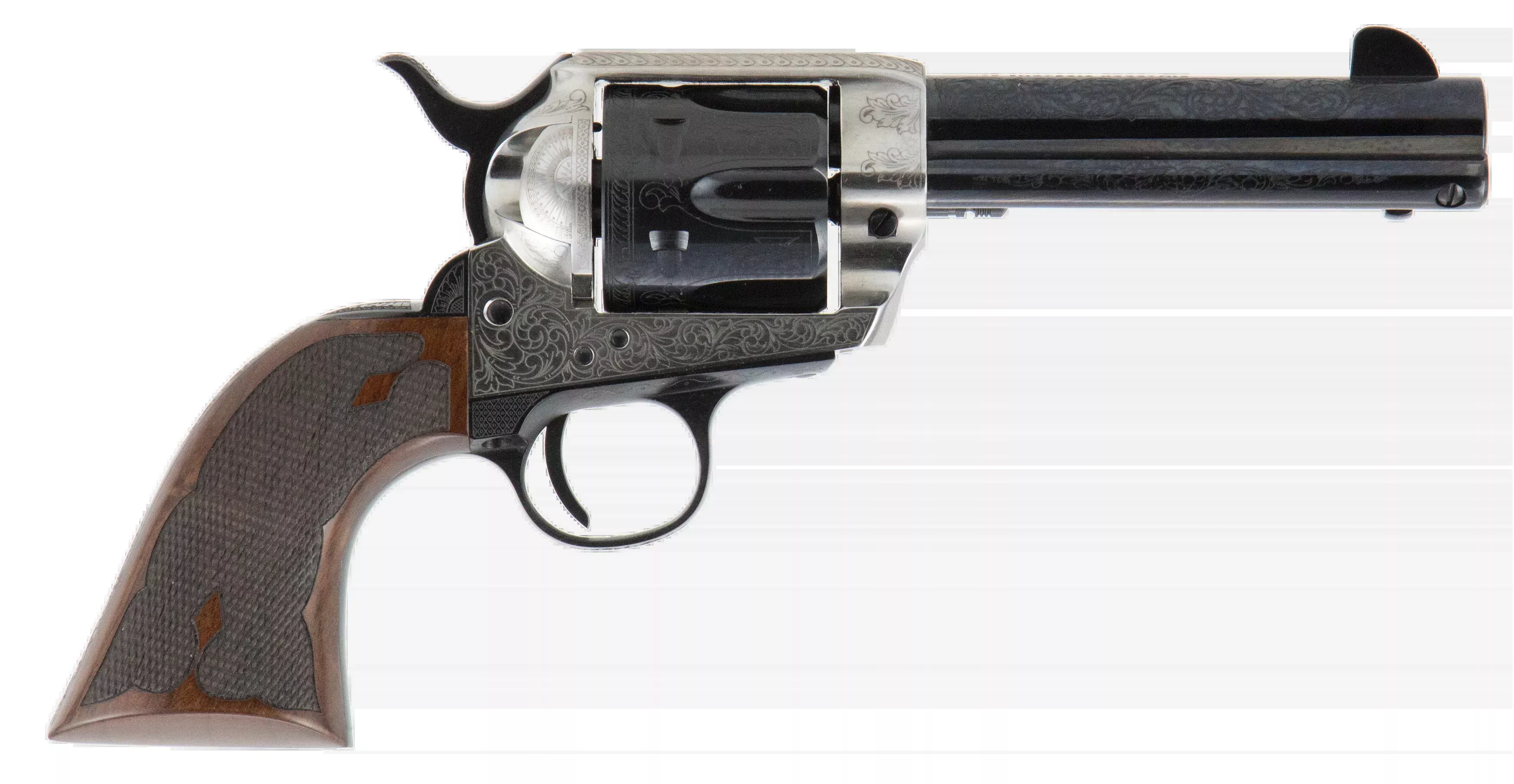 Cimarron Frontier Pre-War 1896-1940 45 Colt (LC) 4.75" 6-Shot SAO Revolver - Old Silver Engraved