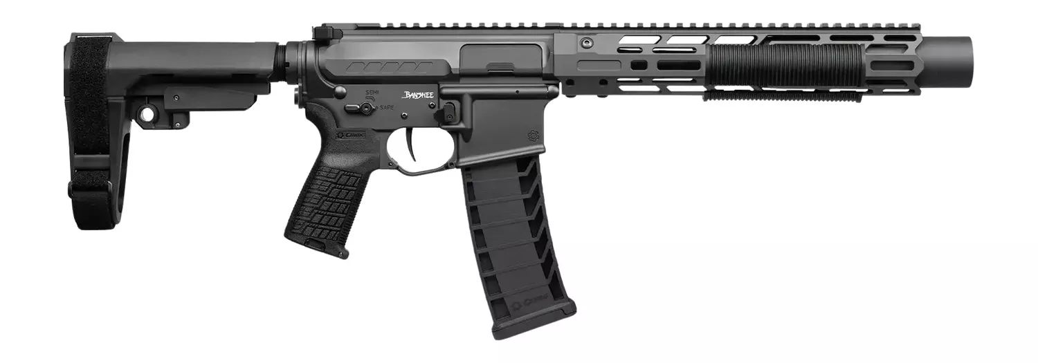 CMMG 94A68CD-TNG Zeroed Banshee Mk4 9mm Luger 33+1 6.50″ Black Nitride Threaded Barrel, Tungsten Cerakote Aluminum Receiver w/Picatinny Rail, M-LOK Handguard, Black Polymer CMMG RipBrace, CMMG Zeroed