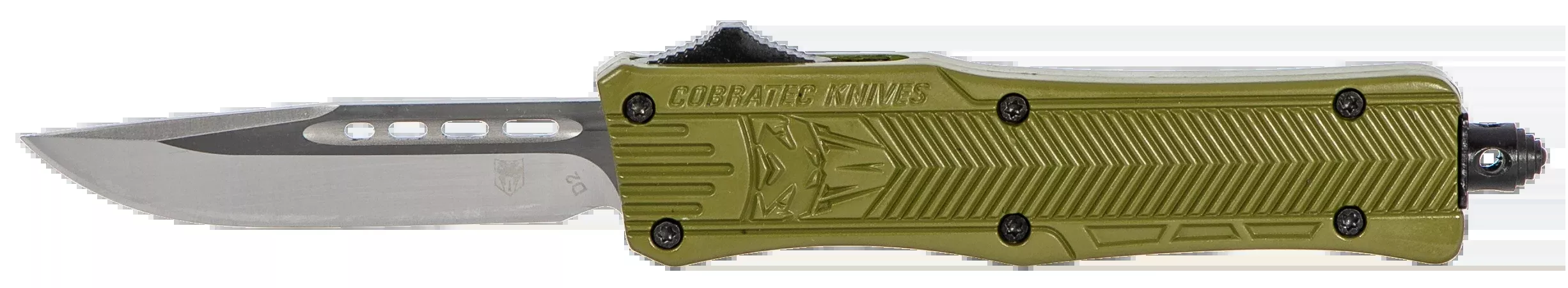CobraTec Knives CTK-1 Small 2.75" OTF Drop Point Plain D2 Steel OD Green Aluminum Handle