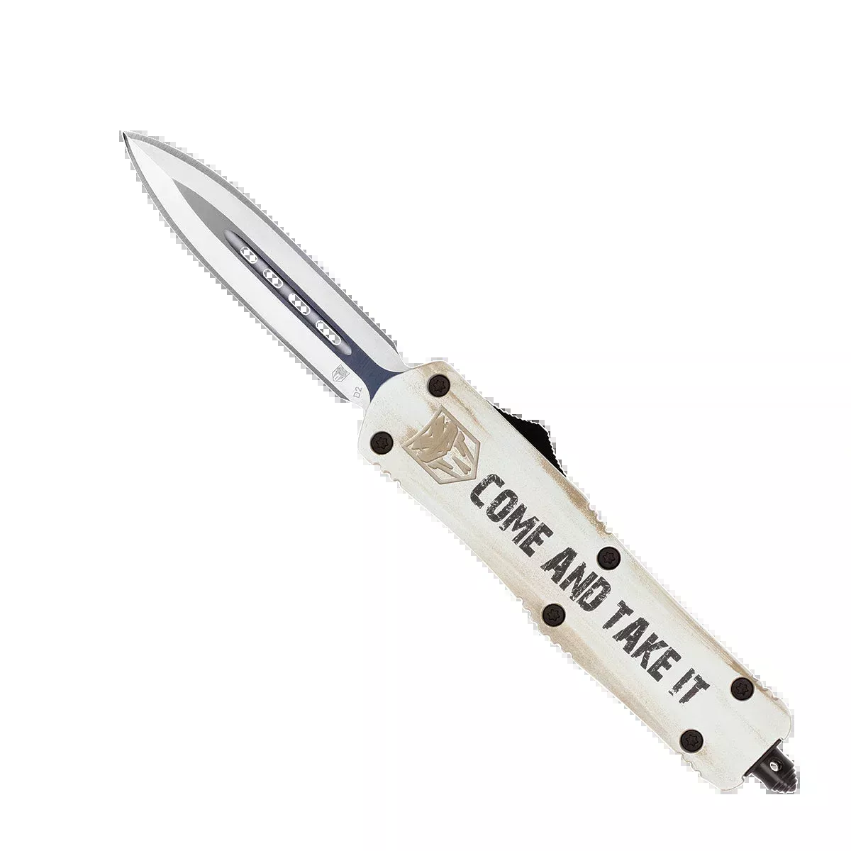 CobraTec Knives FS-3 Come And Take It Medium 3" OTF Dagger D2 Steel Plain Edge White Cerakoted Aluminum Handle
