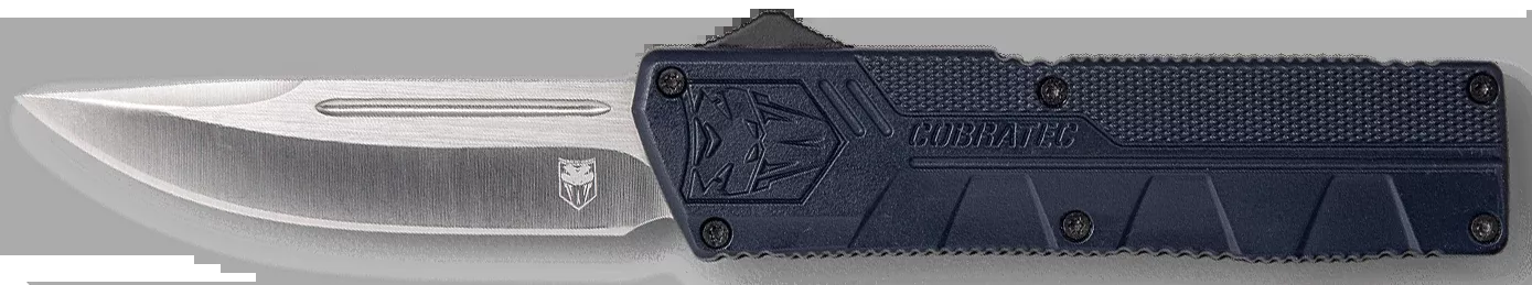 CobraTec Knives Lightweight 3.25" OTF Drop Point Plain D2 Steel NYPD Blue Aluminum Handle